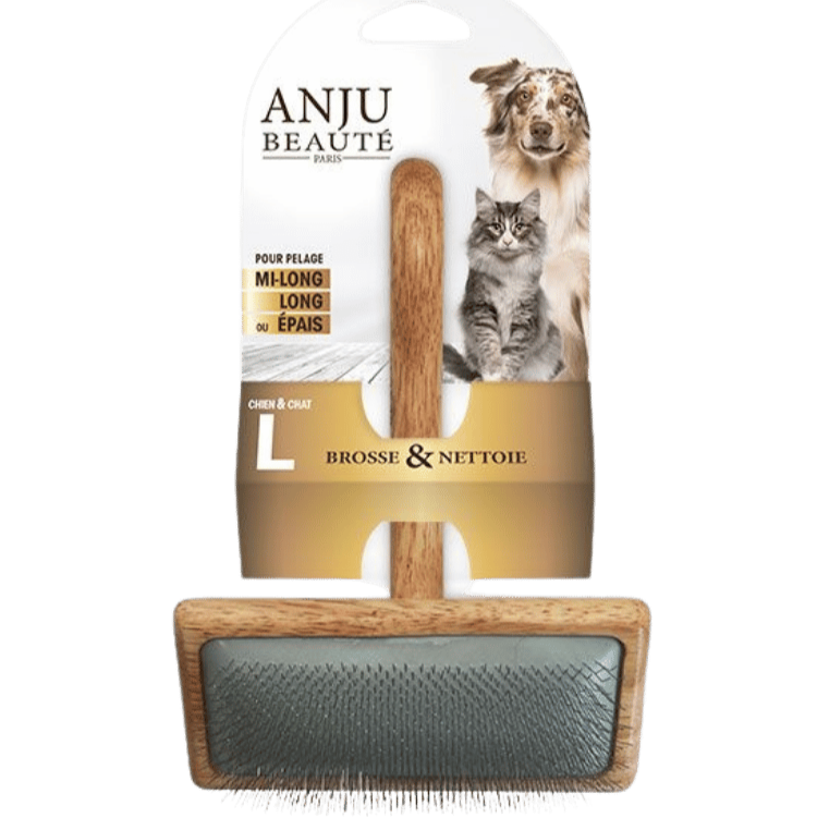 Brosse pour chien poil long en bois et acier taille L