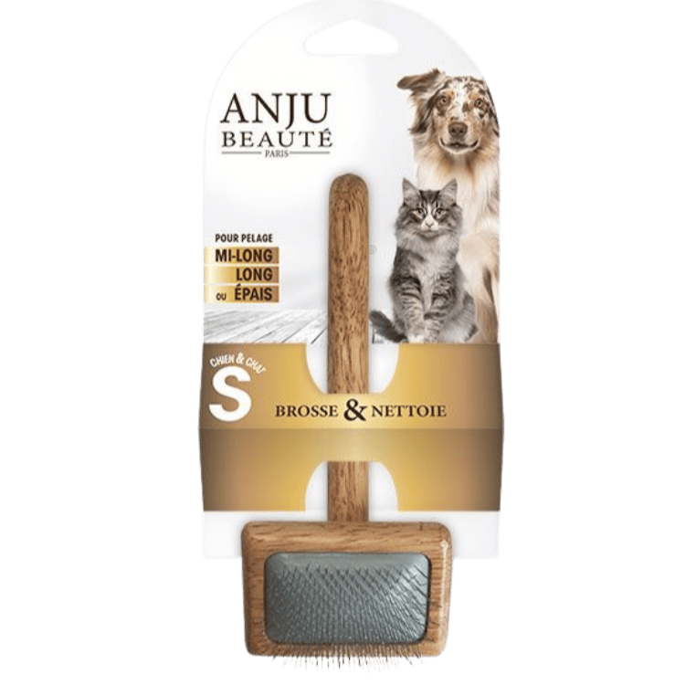 Brosse pour chien poil long en bois et acier taille S