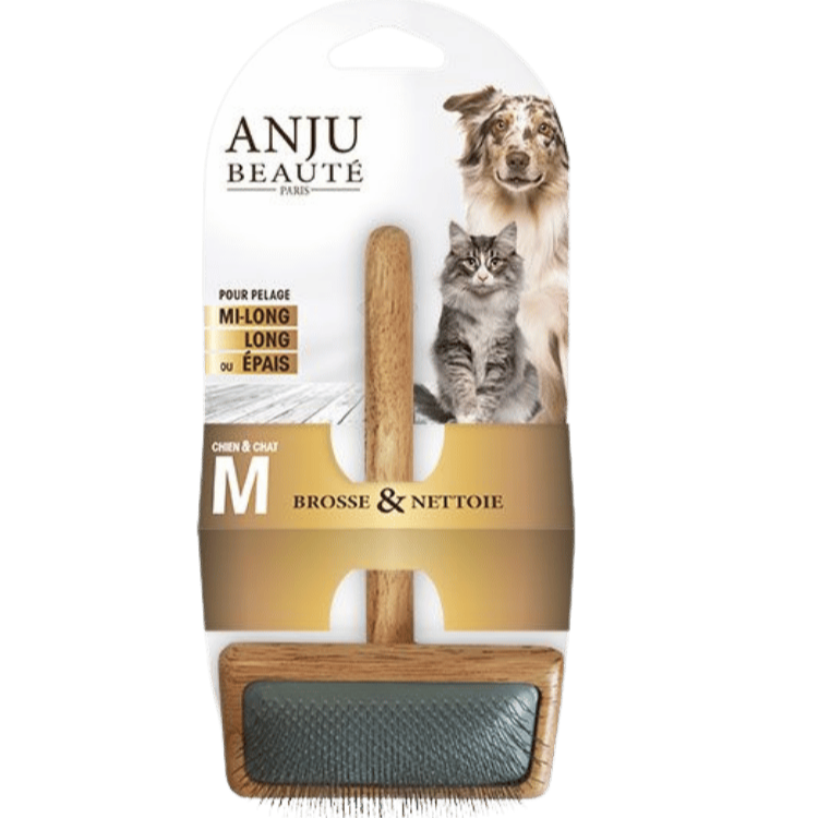 Brosse pour chien poil long en bois et acier taille M