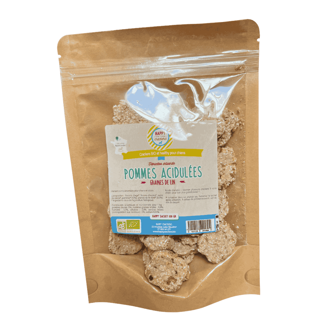 Crackers bio pour chien à la pomme et aux graines de lin