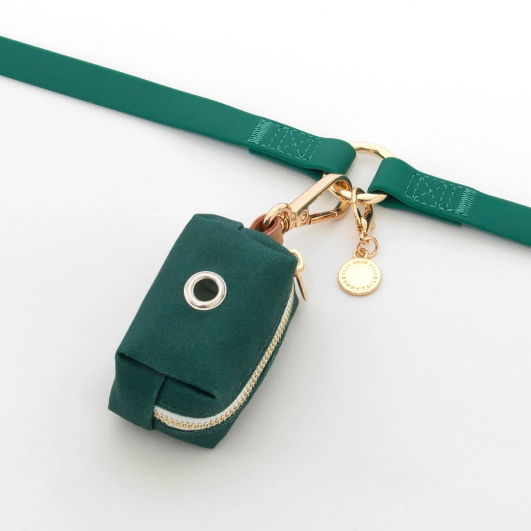 Distributeur sacs pour déjections canines en toile avec laisse assortie – coloris vert Sunny Tails