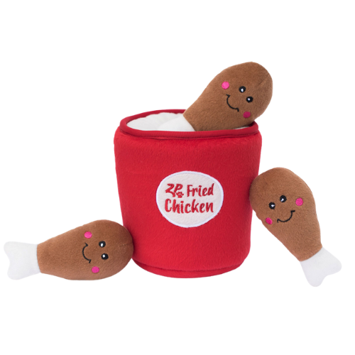 Jouet interactif pour chien Zippy Burrow Chicken Bucket avec cuisses en peluche