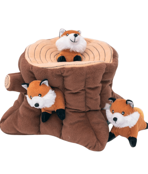 Jouet interactif pour chien Zippy Burrow avec souche et renards