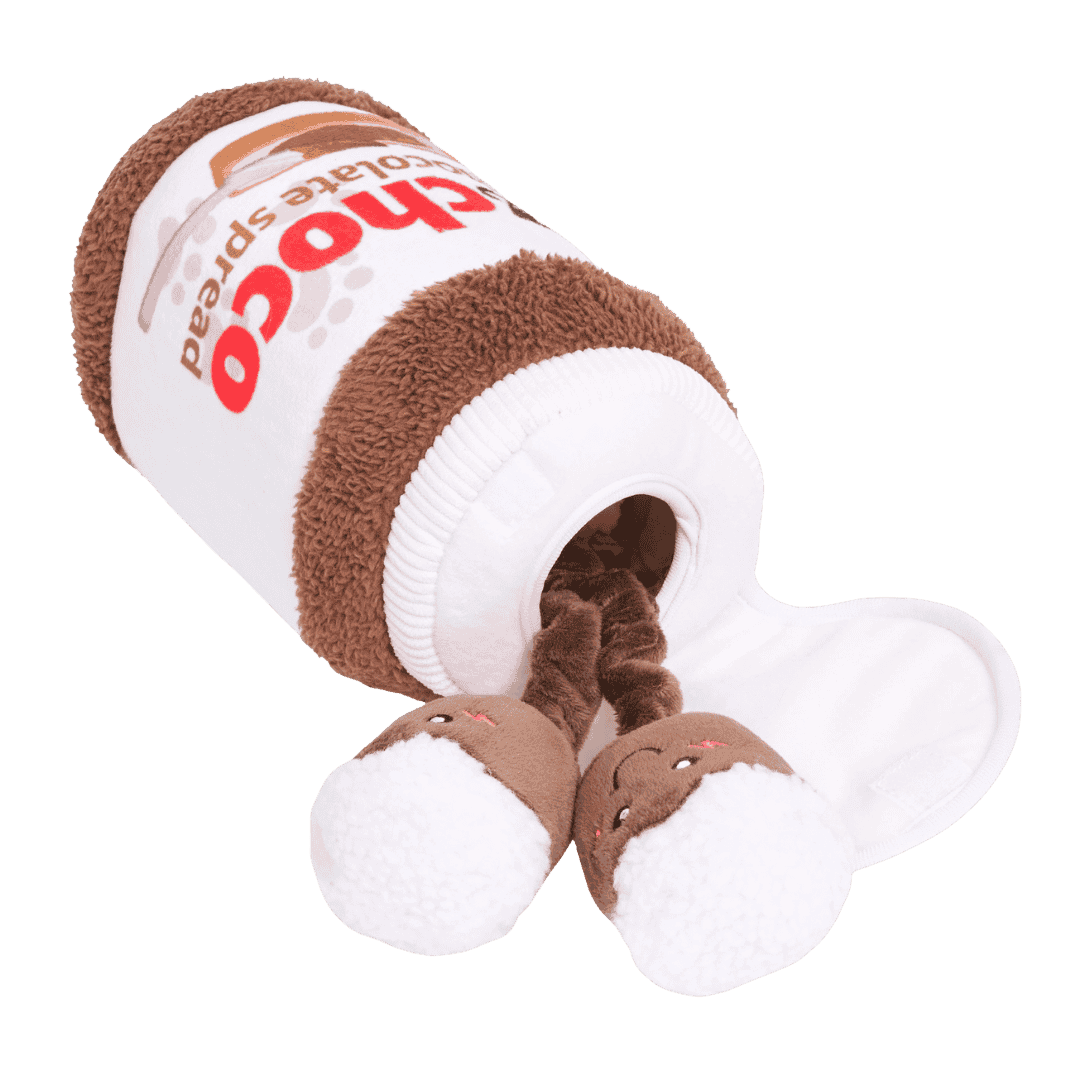 jouet interactif chien pot chocolat avec Miniz attachés