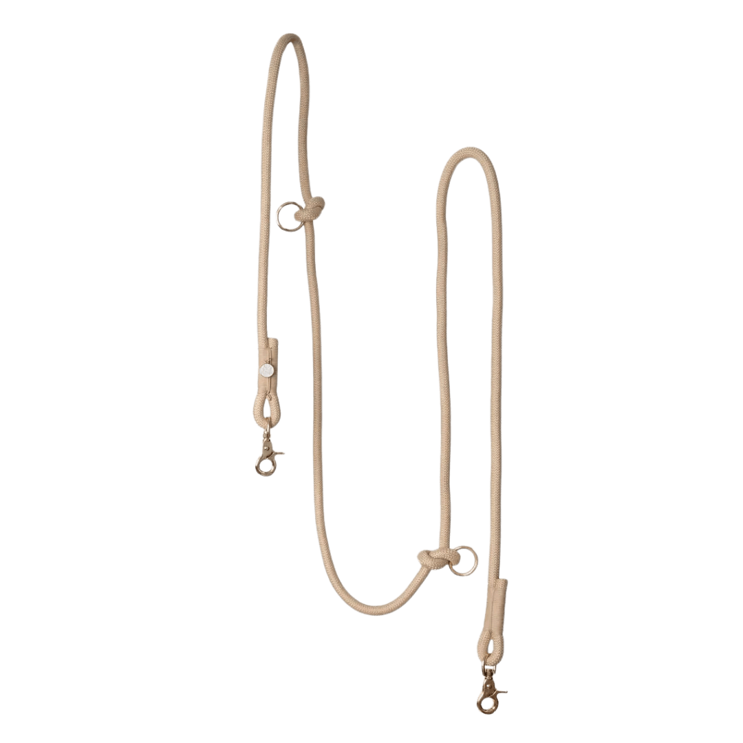 Laisse chien mains libres corde tressée beige Furlou – vue complète