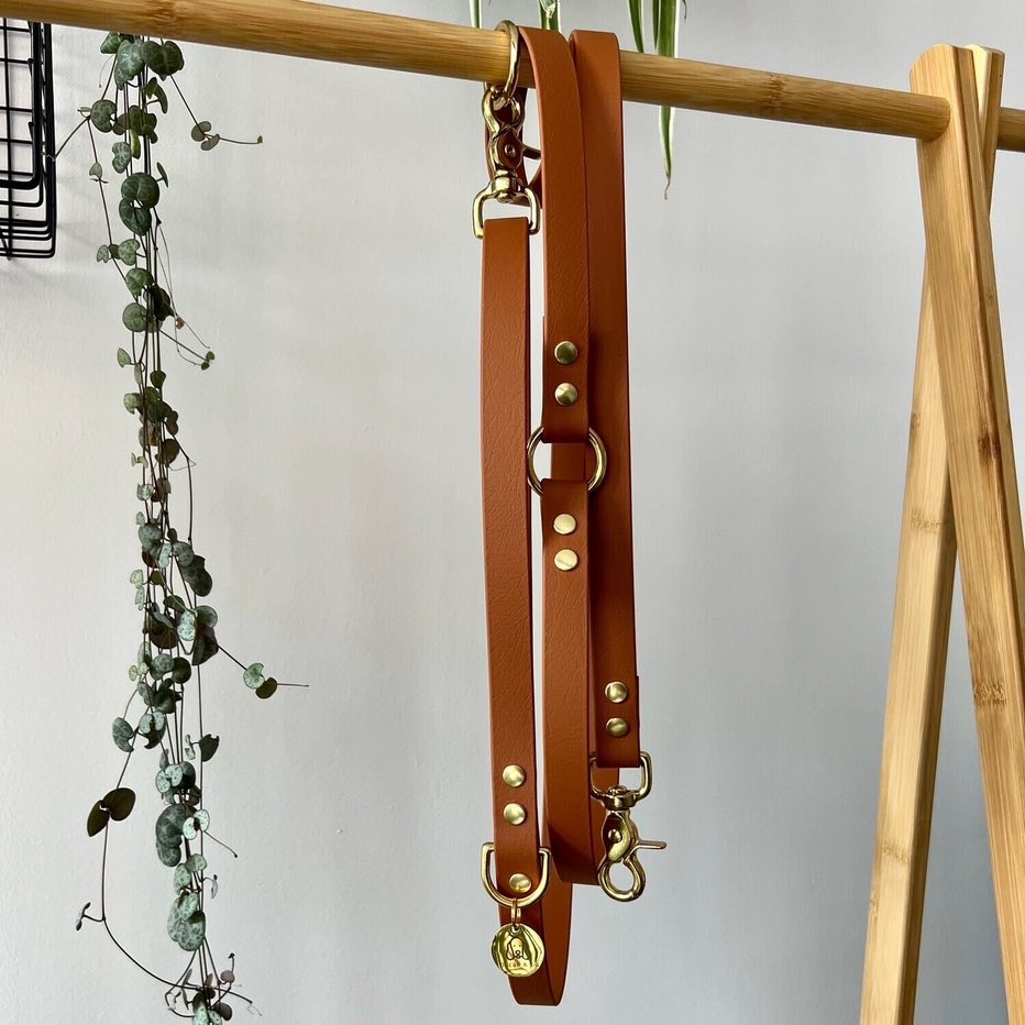 laisse mains libres pour chien couleur camel