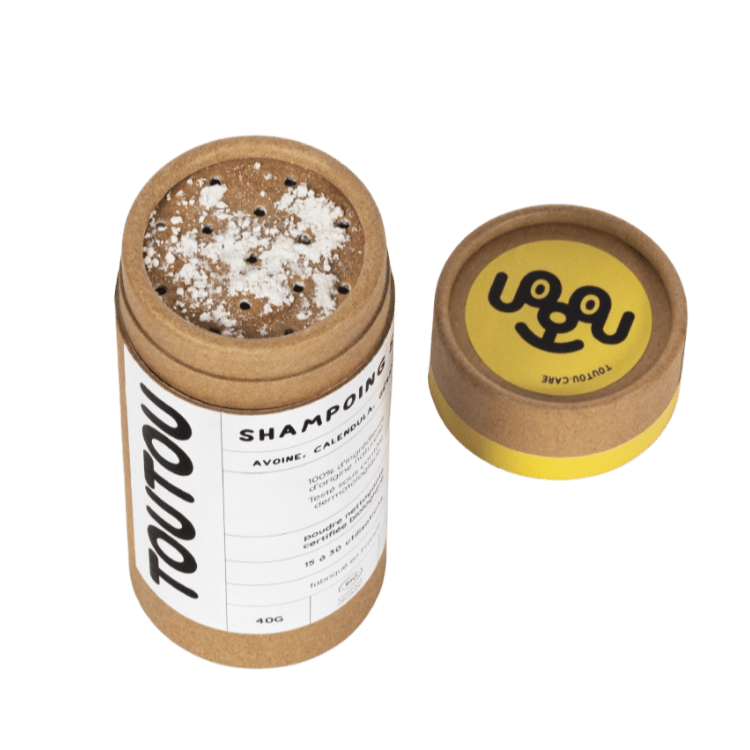 Flacon de shampoing sec chien bio en carton recyclable