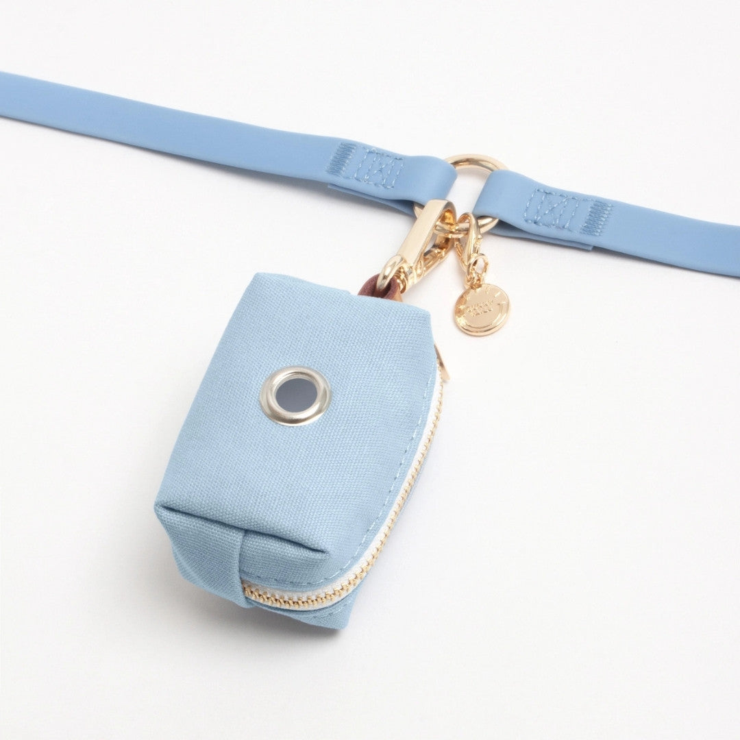 Distributeur sacs pour déjections canines en toile avec laisse assortie – coloris bleu Sunny Tails
