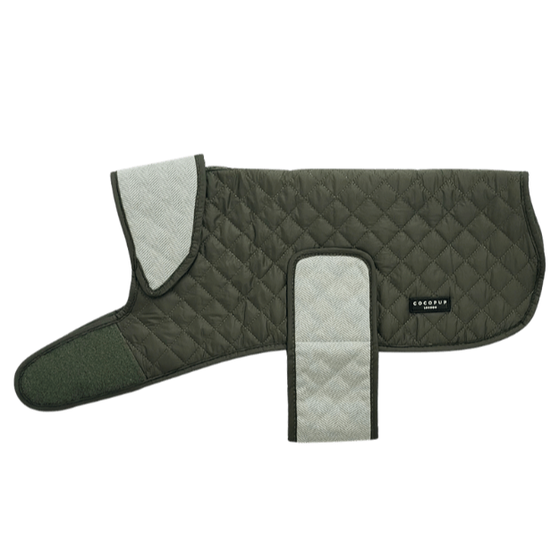 manteau pour chien matelassé kaki avec col