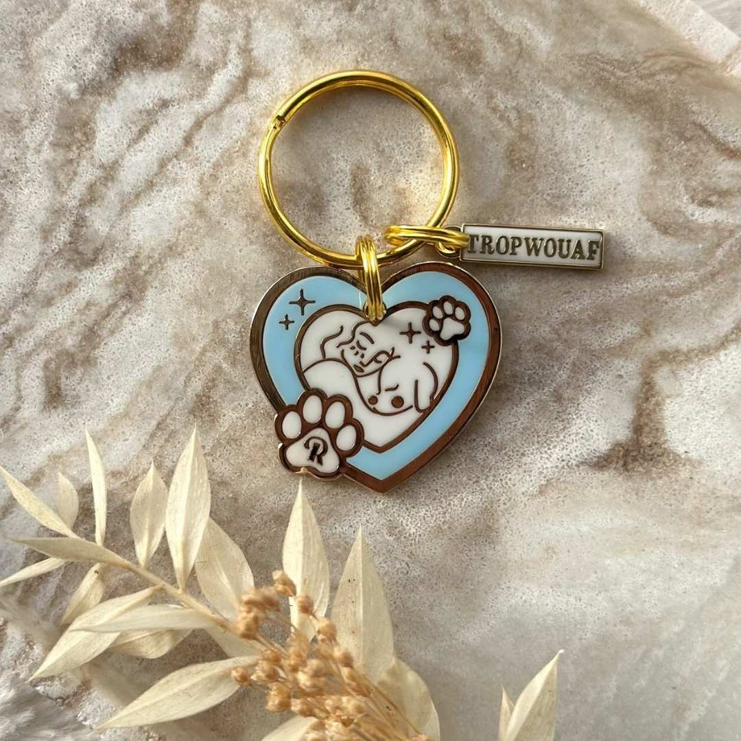 Médaille personnalisée chien bleue avec anneau doré