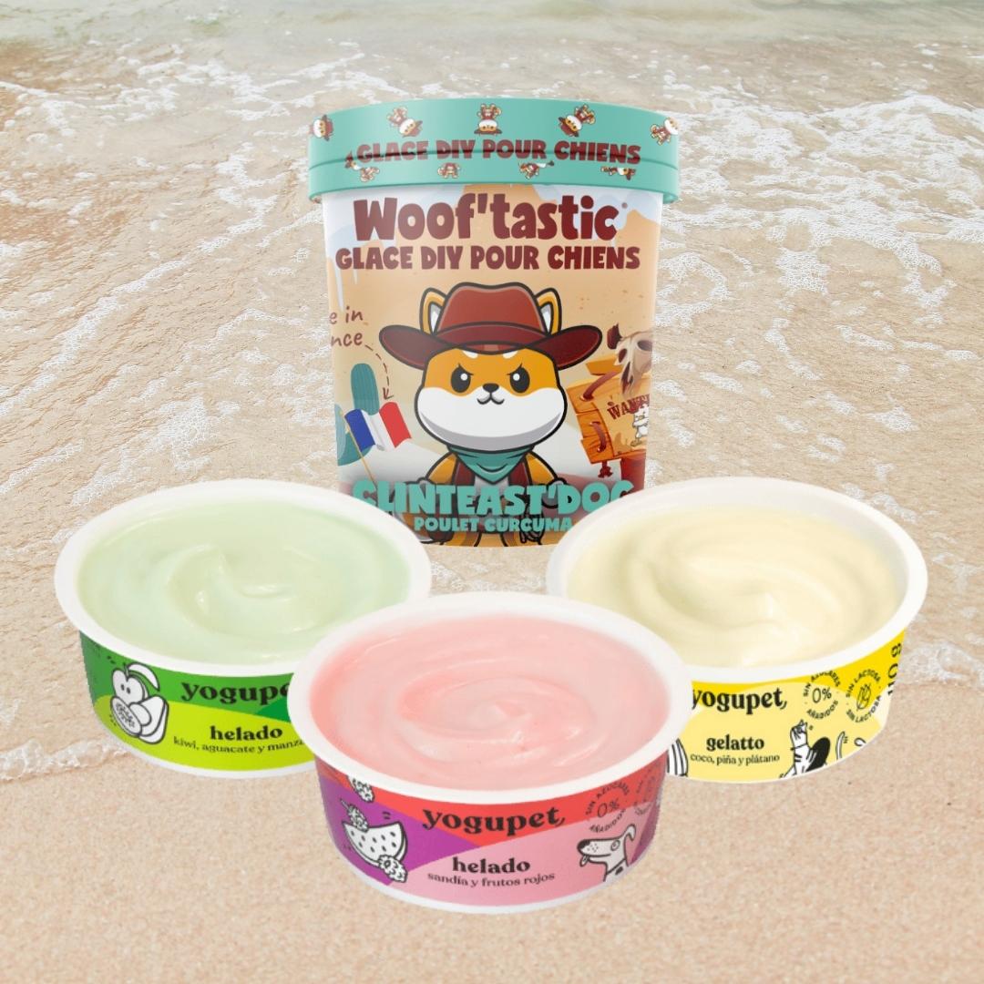 pack de 4 glaces pour chien aux fruits et au poulet