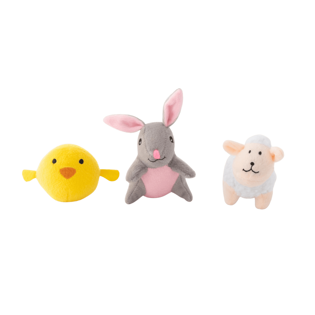 Pack jouet Miniz Pâques chien avec mouton poussin et lapin