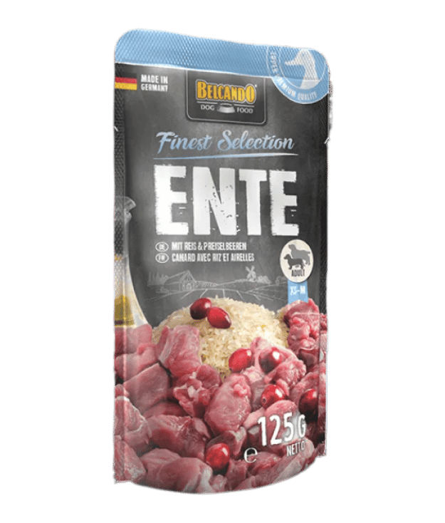 Sachet fraîcheur pour chien au canard avec riz et airelles – Belcando